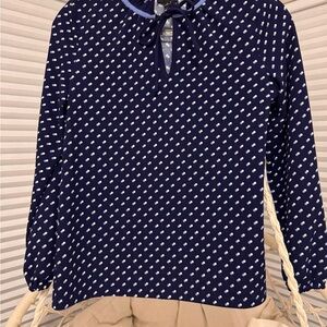 Talbots Navy Polka Dot Long Sleeve Blouse